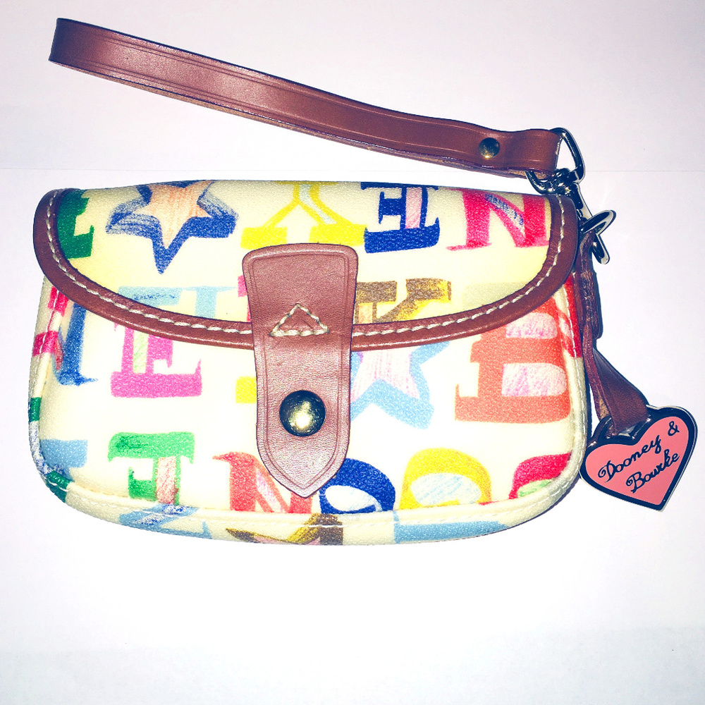 Hearts & Stars Print Canvas and Leather Wristlet